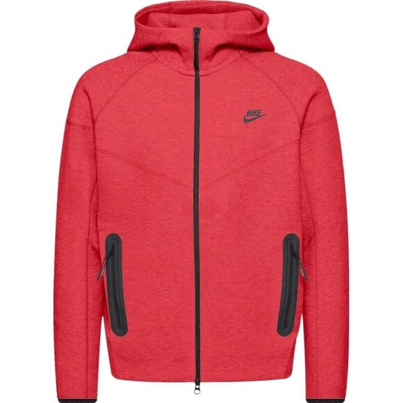 Nike Tech Fleece Windrunner Men's M Full-Zip Red Heather Black Hoodie FB7921-672 - Picture 1 of 9